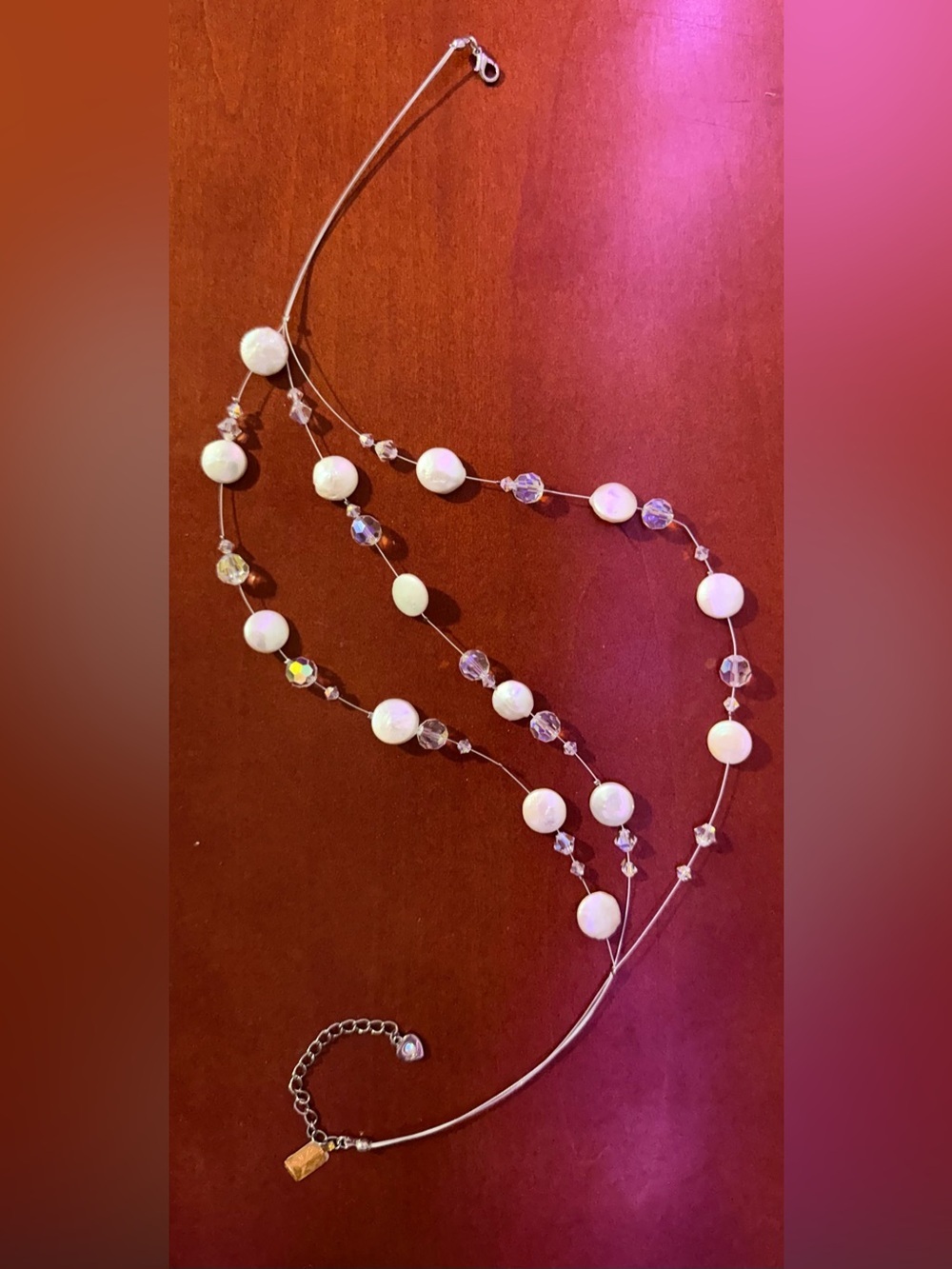 Design of Love 3 strand Freshwater Pearl and Crystal Necklace